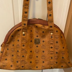 MCM Cognac Monogram Visetos Dome Zip Tote Brown Coated Canvas Shoulder Bag